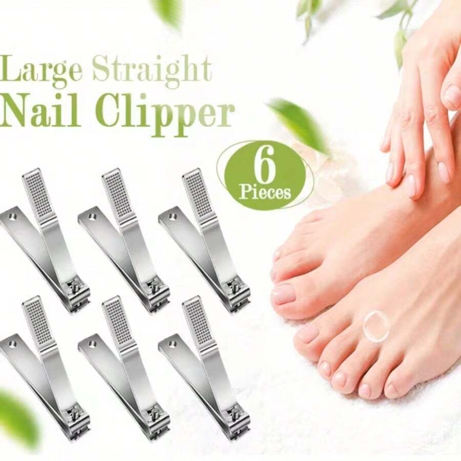Stainless Steel Thick Toenail & Fingernail Clipper Set - Non-Slip Straight Blade Scissors, Suitable For Men, Women, Elderly - Classic Nail Care Set - Large Flat Bottom - View 1