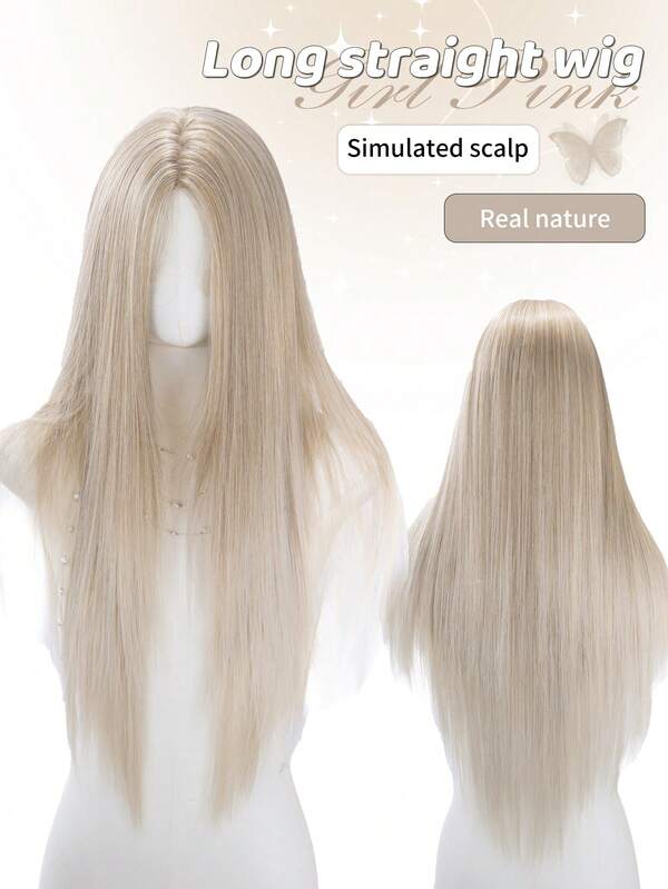 alicegarden 28 Inch Front Lace Wig, Natural Straight Hair, Stunning Blonde, Middle Part Design, Suitable For Women's Daily, Party, Cosplay Use, Natural And Durable, Women's Wig Gift