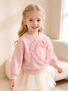 Girls' Cute Heart Pattern Pink Long Sleeve Pullover Sweatshirt For Spring And Autumn - Pink - View 9