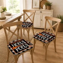 2/4/6pcs Halloween Element Pattern Printed Milk Silk Seat Cushion Cover, High Elastic Full Wrap Dining Chair Seat Cover, Halloween, Can Be Used As Halloween Gift, Halloween Decoration, Removable Washable Dust-Proof Chair Protector, Suitable For Kitchen Dining Chairs, Restaurant Chairs, Living Room Chairs, Office Chairs And Home Decor - Multicolor - View 5