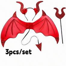 3pcs/Set, Fashion Creative Halloween Party Devil Wings, Costume Party Performance Props Devil Horns, Suitable For Women's Devil Wings Costume Devil Wings Headband Set Party Supplies - A - View 10
