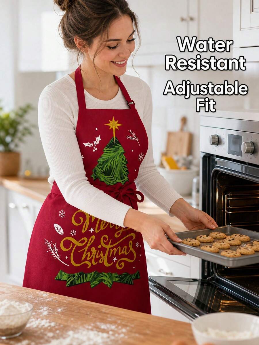 Christmas Kitchen Chef Cooking Apron, A Cute Santa Baking Apron, A Christmas Party Gift, Suitable For Cooking, Barbecue Activities And Christmas Party Decorations. - Multicolor - View 1