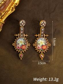 1 Pair Women's Fashion Vintage Earrings, Luxurious Niche Floral Tassel Water Drop Cute Sweet Cartoon Carved Earrings, Suitable For Holiday Party Wear - Multicolor - View 2