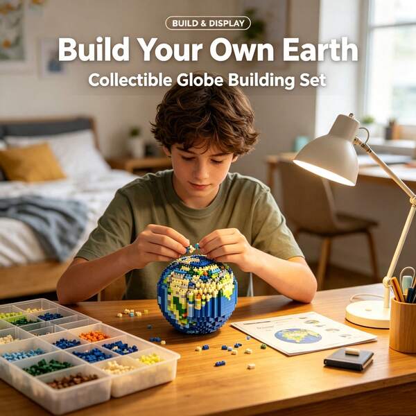 3D Pixel Earth Micro Particle Building Block Set, Handmade DIY Globe Desktop Ornament, STEM Education Assembly Toy, Unique Birthday Holiday Gift For Teens 14+ And Adults, Creative Desktop Decor, Stress Relief Puzzle Gift