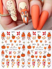 FULL BEAUTY 2/4pcs Autumn Red Maple Leaf & Fox Nail Stickers, Includes Floral, Pumpkin, Red Fox, Autumn Leaves, Colorful Lights Nail Decals, Autumn Nail Art Decoration DIY Thanksgiving Nail Supplies - Multicolor - View 8