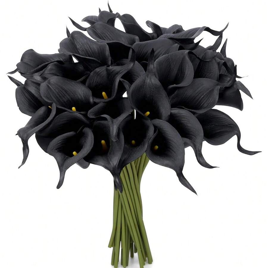 6/12pcs Realistic Black Calla Lily Artificial Flowers, Suitable For Home Decor, Outdoor Garden Decoration, Wreaths, Wedding Arrangement, Tabletop Decoration, Autumn Decor, Teacher Gifts, Halloween - Black - View 1