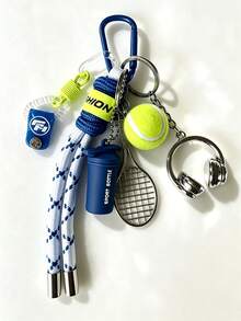 Sports Tennis Keychain, Mini Tennis Racket Ball Headphone Charms Braided Rope Carabiner Key Ring, Preppy Sporty Backpack Bag Pendant Gift For Friends - Multicolor - View 10