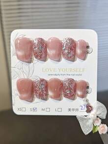 10pcs Sweet Y2K Style Coffin Shaped Press-On Nails, Short Length Cute Girl Manicure, Summer Nails, Enhance Your Elegant - Multicolor - View 3