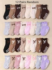 6/12/24 Pairs Random Baby Ruffle Socks, Anti-Slip, Cute Bow Pattern, Newborn Essentials Stuff, Fall Socks, Baby Shower Gifts, Halloween, Ruffle Socks - Multicolor - View 15