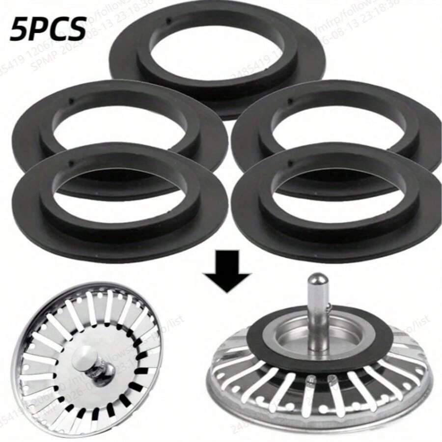 5pcs Plastic Rubber Gaskets, Suitable For Kitchen Sink Strainer Basket, Durable Sealing Gaskets, Suitable For Filter Plug, Compatible With Standard Drain Filter - A - View 1