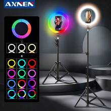 AXNEN 10-Inch Adjustable Selfie Ring Light With Stand And Phone Holder, 38 Color Modes, Dimmable LED Light For Makeup, Compatible With IOS And Android Phones - Black and White - View 1