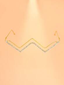 STONEFANS 1pc Gold Fashionable Crystal Wavy Eyeglasses Frame, Jewelry Decoration For Women - Gold - View 2