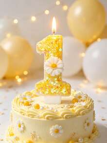 Yellow Crystal White Daisy Number Candles 0-9 For Birthday Party Cake Decorations - Multicolor - View 2