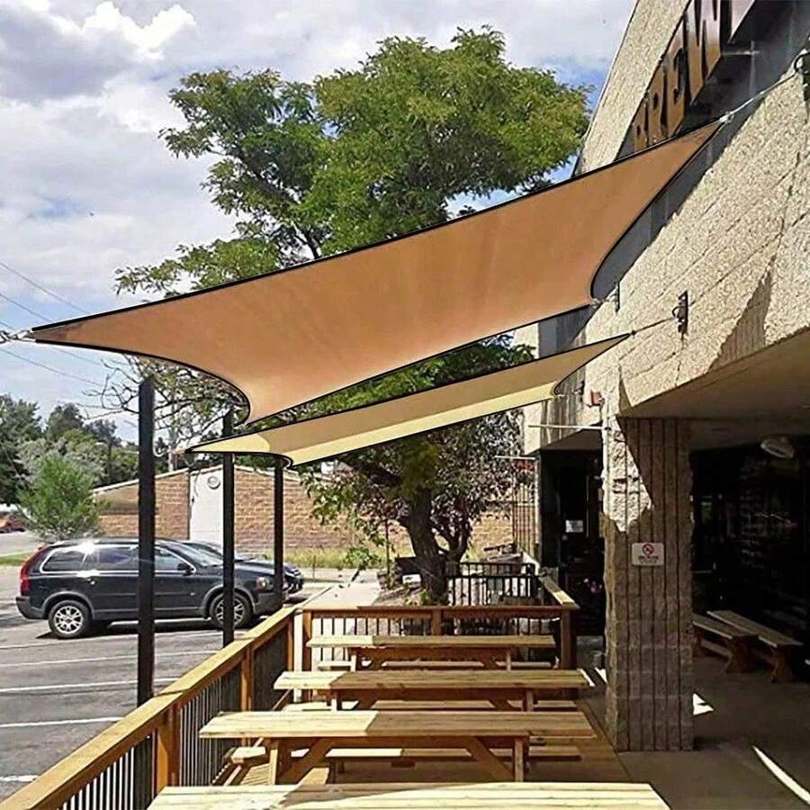 1pc Triangle Sun Shade Sail Outdoor Sun Shade Canopy Garden Yard Pool Sun Shade Fabric Awning - Khaki - View 1