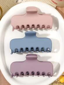 3 piezas de pinzas para el cabello rectangulares extra grandes de color mate Morandi rosa, azul y púrpura, estilo bohemio minimalista, accesorio para peinado sencillo de playa y - Multicolor - Ver 1