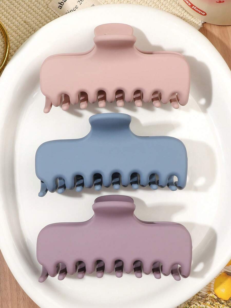 3 piezas de pinzas para el cabello rectangulares extra grandes de color mate Morandi rosa, azul y púrpura, estilo bohemio minimalista, accesorio para peinado sencillo de playa y - Multicolor - Ver 1