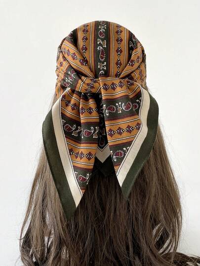 1pc Women's Vintage Striped Paisley Print Small Silk Scarf, Soft Faux Cashmere Decorative Neck Scarf, Vintage Slim Square Scarf, Can Be Used As Bag Accessory, Daily Wear