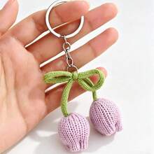 1/8pcs Handmade Crochet Tulip Flower Keychain, Colorful Yarn Flower Key Chain, Creative Gift For Friends, Girlfriend, Holiday Celebration, Phone, Car Decoration, Graduation, Mother's Day - Multicolor B - View 6