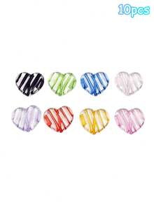 10 buah Manik-manik Akrilik Transparan Bergaris Warna-warni Berbentuk Hati Berlubang Ukuran 2.4*2.35mm untuk DIY Kalung, Rantai Ponsel, Gantungan Kunci, dan Liontin Tas. - Hati Bergaris - View 6