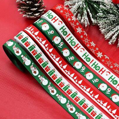 Cinta de Navidad DIY Lazo Envoltura de Regalos Escena Navideña Cinta Tejida Fiesta Cinta Colorida