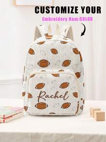 1pc Customized Embroidered Name Cartoon Star & Football Pattern Backpack, Can Be Customized According To Your Unique Design, Perfect For Children, Print Your Own Name Or Your Sister's And Classmates' Names As A Gift To Give To Others - Multicolor - View 4