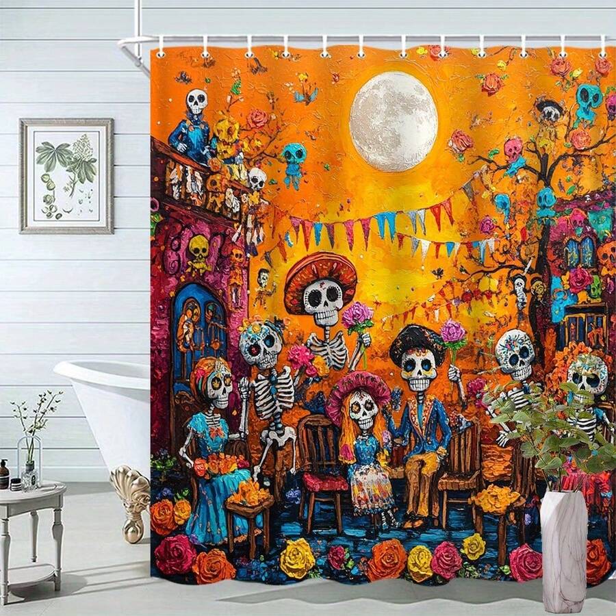 2D Flat, 2D Flat, 1pc 2D Flat Printed Shower Curtain With Hooks - 1pc ...