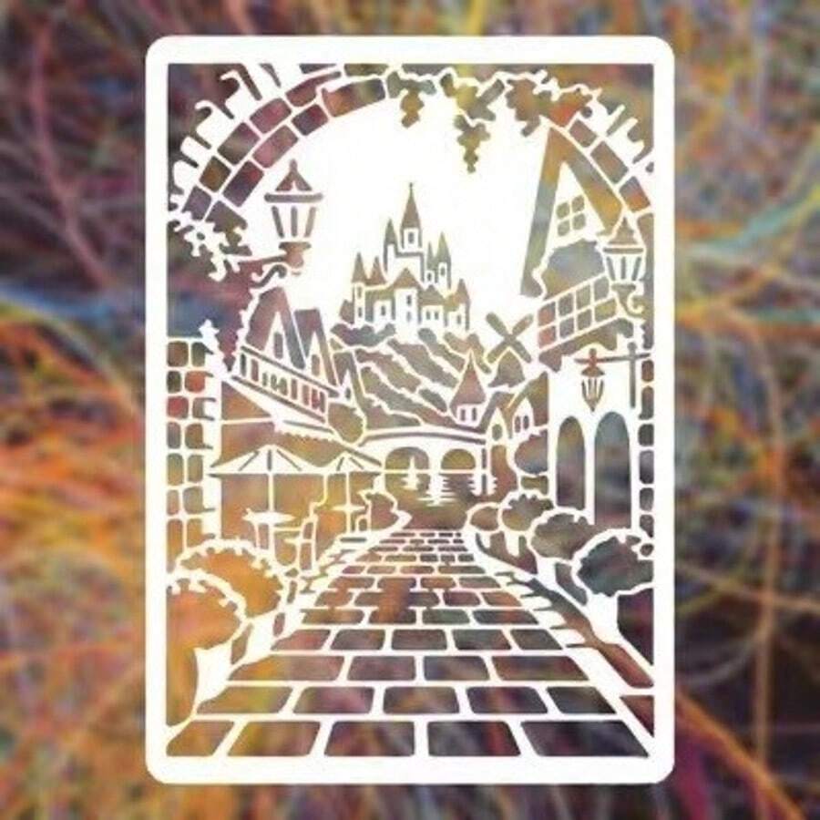 Castle Street Template, A4 Size Reusable Plastic Painting Stencil For Fabric, Farmhouse Art Projects And DIY Crafts. Suitable For Murals, T-Shirts, Home Decor, Easy To Use 11.7" X 8.3" Template - A - View 1