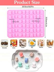 Large Capacity 60-Cavity Mini Animal Pink Silicone Chocolate Mold, Easy Release High Temperature Resistant Cartoon Animal Gummy Mold, Multi-Cavity Bear Lion Silicone Baking Mold Suitable For Homemade Candy, Pudding, Handmade Scented Candles, Home Baking Essential - Multicolor - View 6