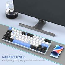MageGee Star61 Mini Gaming Mechanical Keyboard, 60% Layout 61 Keys, Blue LED Backlight, Wired NKRO Multi-Device Gaming Keyboard, Optional Red/Blue/Brown Switches, Suitable For Laptop PC Gamers - Black and white blue (Brown Switch) - View 6