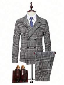 Setelan Jas Pria 2 Potong Gaya Inggris Kancing Ganda, Terdiri dari Jaket dan Celana, Cocok untuk Acara Kasual, Bisnis, Perjalanan, Pernikahan, Pesta, Gala Malam, dan Pesta Dansa - Grey - View 2