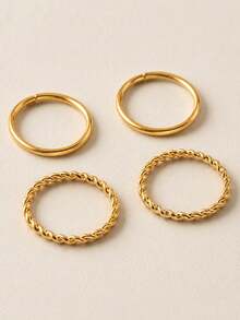 4pcs/Set Fashionable Personalized Ins Style Vintage Open Toe Rings - Gold - View 2