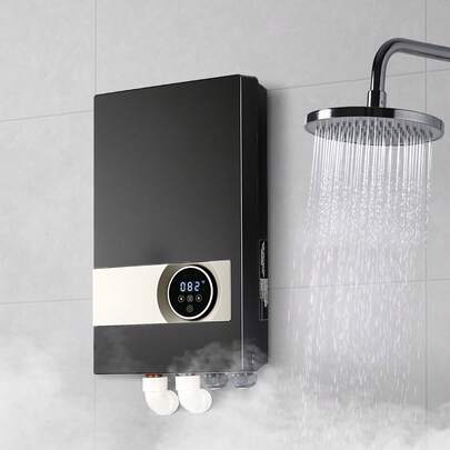 Tankless Electric Water Heater, 27kW Instant Hot Water Heater Under Sink, On Demand For Bathroom, Kitchen, Office With LCD Touch Screen, Child Security Lock ,Space-Saving, 240V Black