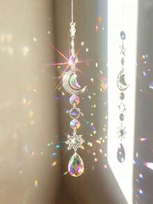1pc Moon & Star Design Wall Hanging, Modern Crystal Decor Hanging Decoration For Home Decoration,Home Decor ,Room Decor,Wall Decor Gifts Birthday Graduation - Multicolor - View 1