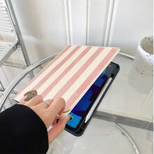 1pc Pink & White Striped Skateboard Dachshund & Floral Print Book-Style Flip Tablet Protective Case, Multi-Angle Stand, With Pen Slot, Compatible With IPad 10th Gen/Air 13/Air 11/11(A16 2025)/Galaxy Tab S10+/S9/A17, Compatible With Oppo Pad, Compatible With Huawei MatePad, Compatible With Vivo Pad, Compatible With Honor Tablet, Compatible With Xiaoxin Pad - Multicolor - View 3
