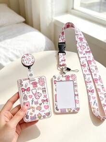 Medical Element Cartoon Card Holder Set, Pink Medical Pattern Acrylic Badge Holder, With Retractable Lanyard And Long Neck Strap, Nurse Student ID Card Holder, Anti-Loss Portable, Fresh And Sweet Style, Suitable For Commuting, Work, Campus Use, Recommended Gift For Family, Friends, Colleagues, Teacher's Day, Back To School, Ramadan - Multicolor - View 1