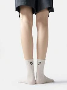 1/5 Pasang Kaos Kaki Setengah Betis Motif Hati Warna Polos untuk Semua Musim, Gaya Korea INS Kaos Kaki Olahraga Motif Hati Serbaguna untuk Pria dan Wanita - MultiWarna - View 4
