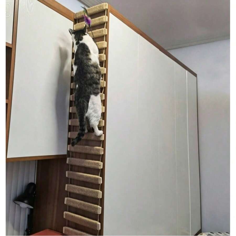 1pc Hanging Rope Cat Ladder, Suitable For Playing, Climbing And Scratching, Cat Wall Ladder, Length 50cm/100cm, Natural Pine Wood, Sturdy And Durable, Max Load 12kg(26lb) - Apricot - View 1