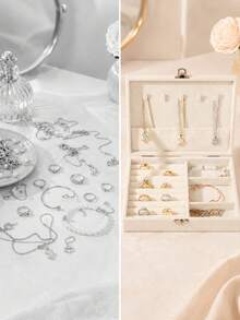 1pc Large Capacity Multi-Compartment Flocked Jewelry Box, Minimalist Solid Color Rectangular Flip Top Jewelry Storage Box, Divided Storage Area, Soft Lining With Metal Lock Design, Dust-Proof And Scratch-Resistant Jewelry Organizer, Suitable For Rings, Earrings, Necklaces, Bracelets, Bangles Classification Storage, Ideal For Bedroom Vanity, Closet, Dormitory And Birthday, Valentine's Day, Mother's Day, Christmas Gifts - Multicolor - View 6
