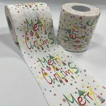 1/2roll Creative Colored Christmas Happy Wishes Printed Toilet Paper Roll, A Festive Gift Made From Virgin Pulp For Friends - Multicolor - View 4