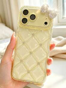 可愛蝴蝶結透明鑽石紋手機殼，相容 iPhone 17 Pro Max 16 17e 13 14 15 16e 17e - 黃色 - 查看 1
