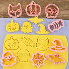 8pcs Mini Halloween Cookie Cutter Set, One-Click Cookie Stamp | 3D Ghost Pumpkin 3D Design Cookie Mold Set, Suitable For Frosting Decoration, Day Of The Dead Decoration - Multicolor - View 6