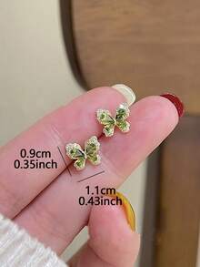 1 par de exquisitos pendientes de botón con mariposa de circonita cúbica transparente, adecuados para el uso diario de las mujeres - Amarillo dorado+verde - Ver 4