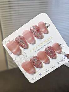 10pcs Sweet Y2K Style Coffin Shaped Press-On Nails, Short Length Cute Girl Manicure, Summer Nails, Enhance Your Elegant - Multicolor - View 4