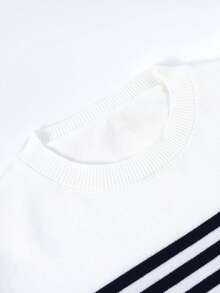 1pc Boys Teen Casual Vintage Striped Colorblock Long Sleeve Knit Sweater, Autumn/Winter - Blue - View 3