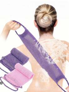 1pc Mesh Exfoliating Long Back Bath Brush Towel Set, With Pull Rope Nylon Back Exfoliating Brush, For Shower, Effective Body Scrub, Makes Skin Smooth, Bathroom Decor, Room Decor, Back To School Dorm Supplies, Shower Cap, Exfoliating Glove - View 11