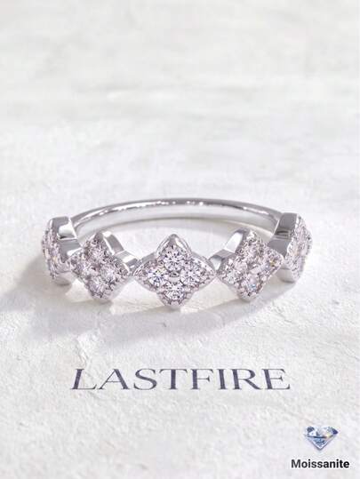 1 pieza Anillo elegante y exquisito de plata de ley 925 con diamante de moissanita de trébol de 0.015ct, estilo para mujer, adecuado para bodas y ocasiones de baile