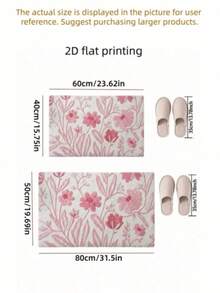 1pc Pink Ditsy Floral Faux Cashmere Bathroom Rug, Soft Plush Printed Machine Washable Small Carpet, Multi-Scene Home Decor Rug, Suitable For Bathroom And Kitchen - A - View 7