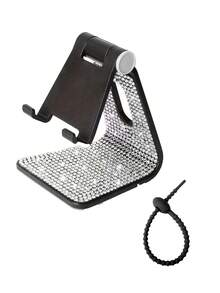 1pc Rhinestone Decorated Phone Stand, Black/White, Desktop Phone Holder Base Compatible With 15, 14, 13 Inch, Office Desk Decor Accessory - White - View 21