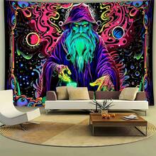 Border Wizard Tapestry Mystic Magician Money Magic Pattern Swirl Abstract Eye Cosmic Print Wall Hanging Black Base Color Aesthetic Room Backdrop Decor Cloth - Border - View 2