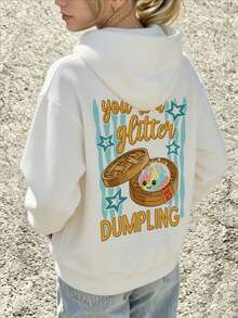 Girls Kawaii Rainbow Dumpling Graphic Hoodie, Star Stripes Long Sleeve Top - White - View 2